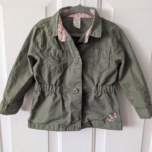 Carter's Olive Drab Jacket with Delicate Flower And Butterfly Detail